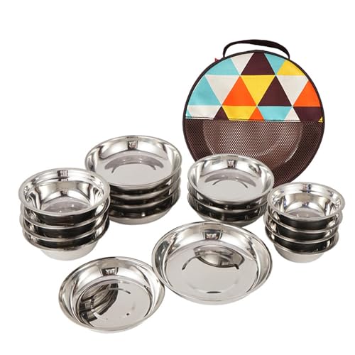 Set Mit 17 Edelstahl Tellern Für Picknicks Und Grillabende Leicht Zu Reinigende Metallgeschirr Geschirr Outdoor Camping Zubehör