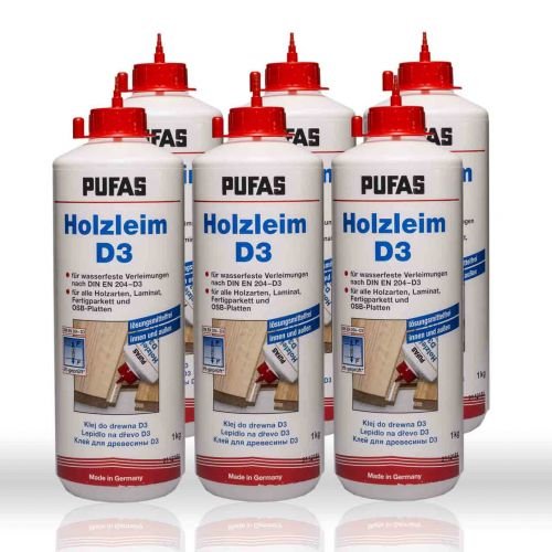 6 x 1kg Pufas Holzleim D3 (VE mit 6kg)