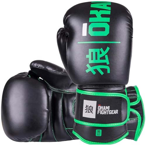 OKAMI Boxhandschuhe, Black Rumble, schwarz-grün (12 Oz)