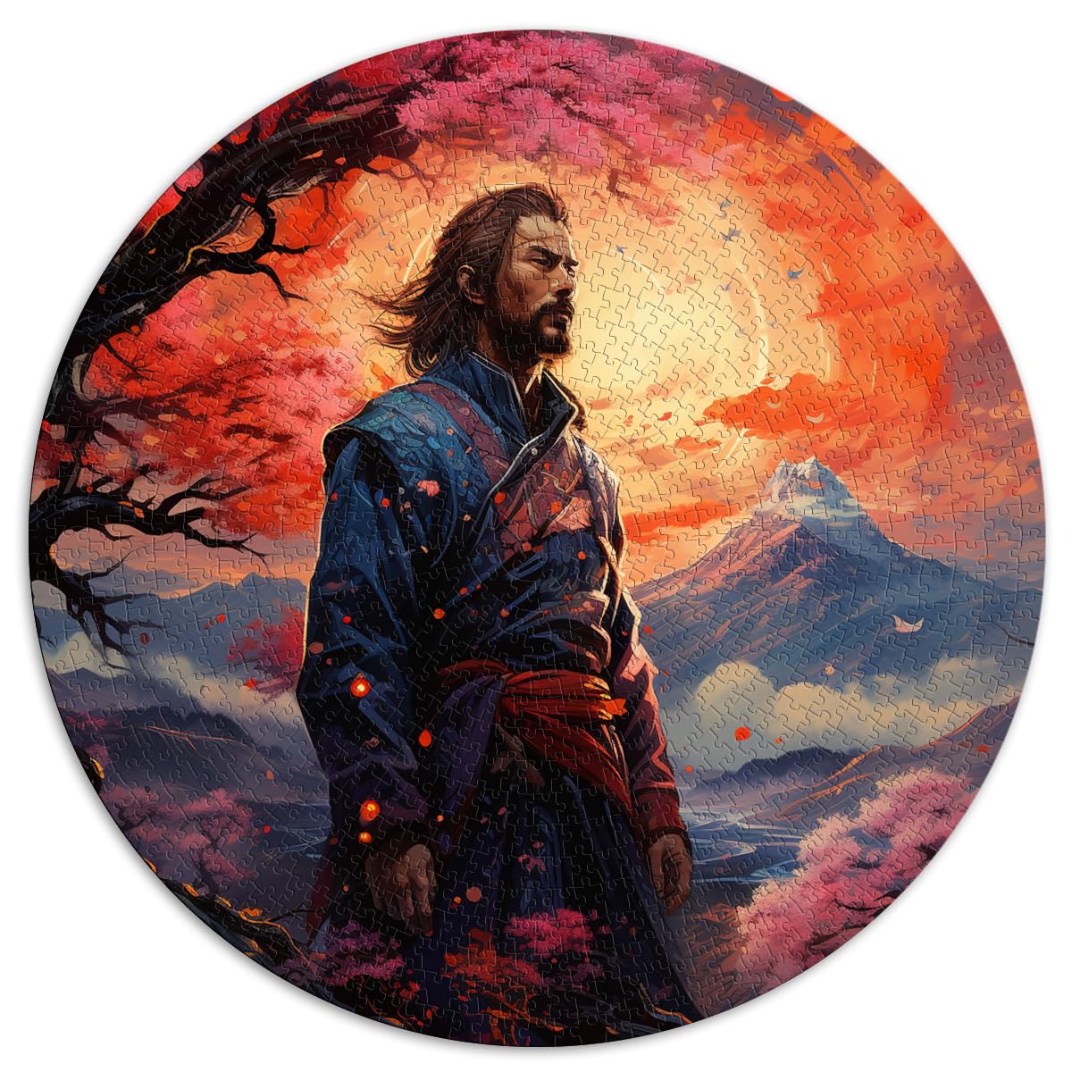 Puzzle zum Verschenken, Samurai im Sonnenuntergang, 1000 Teile Puzzle für Erwachsene, 67,5 x 67,5 cm, Puzzle-Geschenke, herausfordernd, aber unterhaltsam und humorvoll