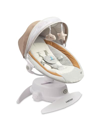 CARETERO - Babywippe Elektrisch Opti - Baby Schaukel Elektronisch mit DREI Funktionsmodi - 360 Grad - Moskitonetz - Intuitives Bedienfeld - 360 Grad Drehung - Einstellung Liegeposition - Braun