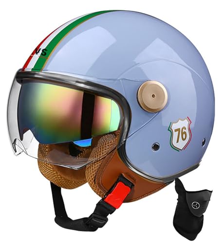 Offener Helm, Motorrad-Halbhelm, DOT/ECE-Zugelassener Motorrad-Sturzhelm Mit Sonnenblende, Retro-Vintage-Stil, Motorrad-Vespa-Jet-Helm Für Kinder, Jugendliche, Männer Und Frauen 18,M 56-57cm