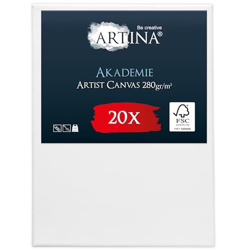 Keilrahmen Leinwand zum Bemalen 18x24 cm – Artina FSC® 20er Set Leinwand Keilrahmen Leinwände für Acrylfarben Canvas 100% Baumwolle – bespannte Keilrahmen Leinwände zum malen Acryl Leinwand Rahmen