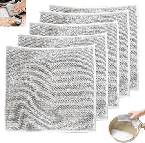 Multipurpose Non-Scratch Scrubbing Wire Dishwashing Rags,Multipurpose Wire Dishwashing Rags Resuable Dishwashing Rags for Wet and Dry (5 pcs)