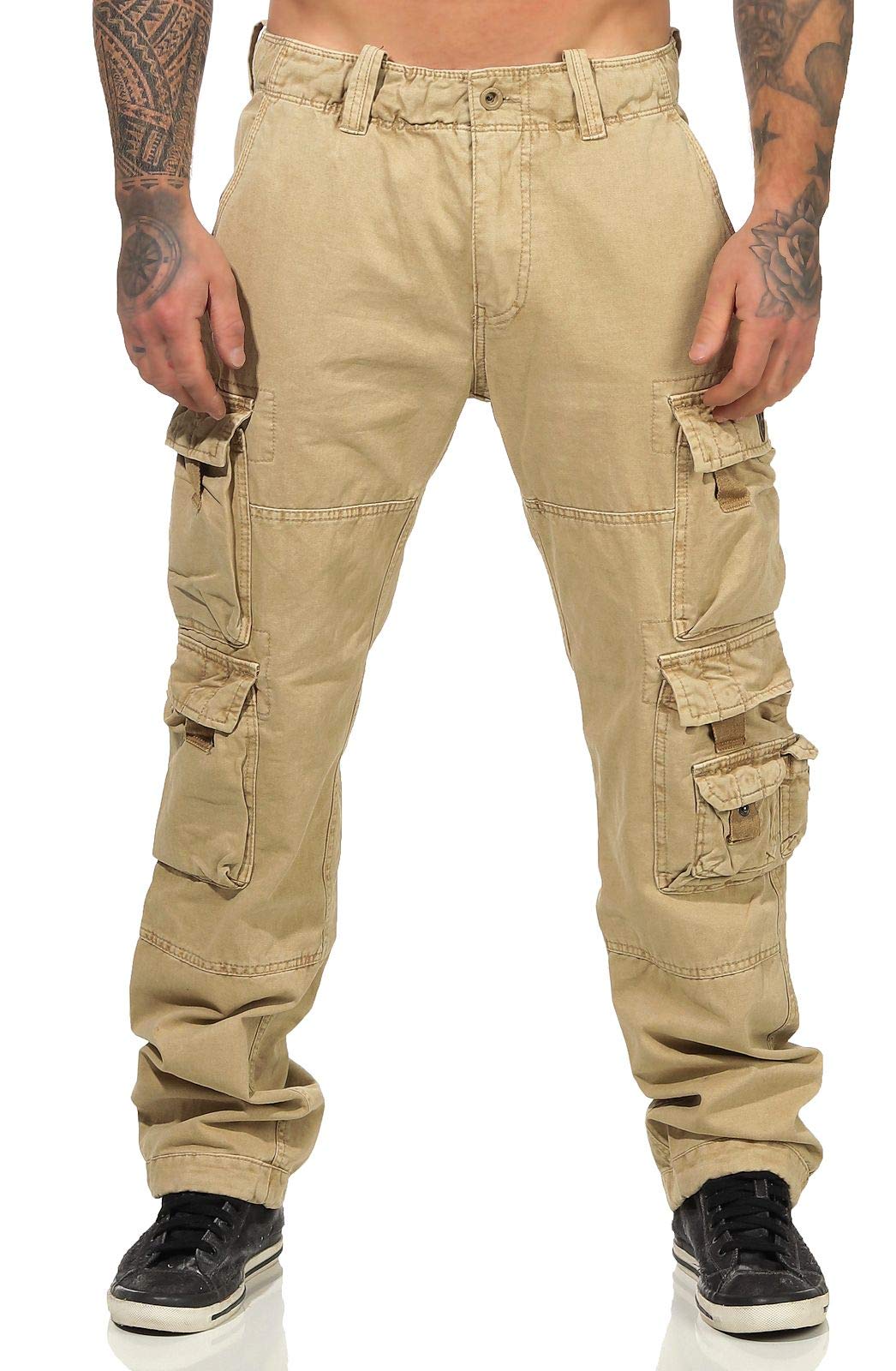 Jet Lag Herren Cargohose FW 011 Outdoor Seitentaschen Männerhose, Farbe:Beige, L34, W34