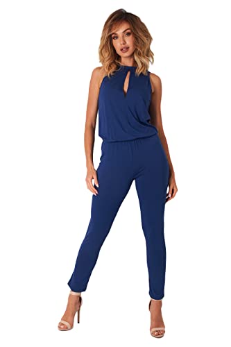 Lemoniade stylischer Jumpsuit Made in EU mit V-Ausschnitt und raffinierten Details (L, Navy Neckholder)