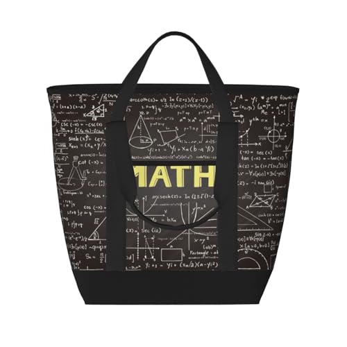 YQxwJL Schultasche mit Mathematikdruck, großes Fassungsvermögen, isolierte Lunchtasche, wiederverwendbare Einkaufstasche mit Reißverschluss für Damen und Herren