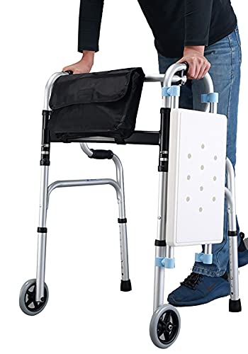 Faltbarer, leichter Rollator mit Sitz, für ältere Menschen/Behinderte, tragbare Gehhilfe für drinnen und draußen, Badezimmer-Duschstuhl (Farbe: mit Rädern), Dekoration, Vorwärts laufen