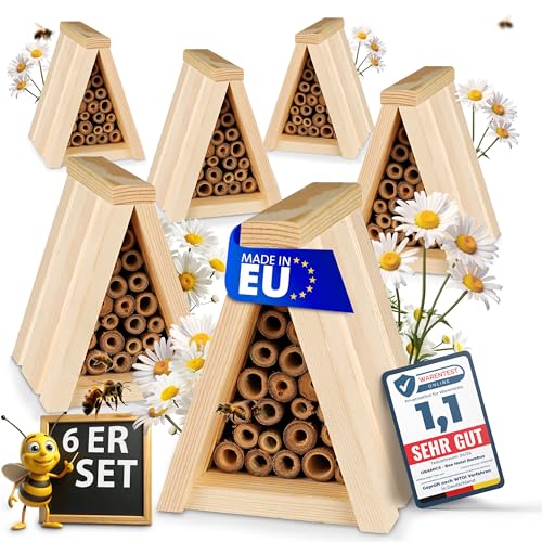 6 Stück Oramics Bienenhotel Tipi mit Niströhrchen aus Bambus [Made in Europe] Nisthaus für Insekten, Bienen und Wildbienen – Insektenhotel mit Nisthülsen – Wildbienenhotel Nisthilfe