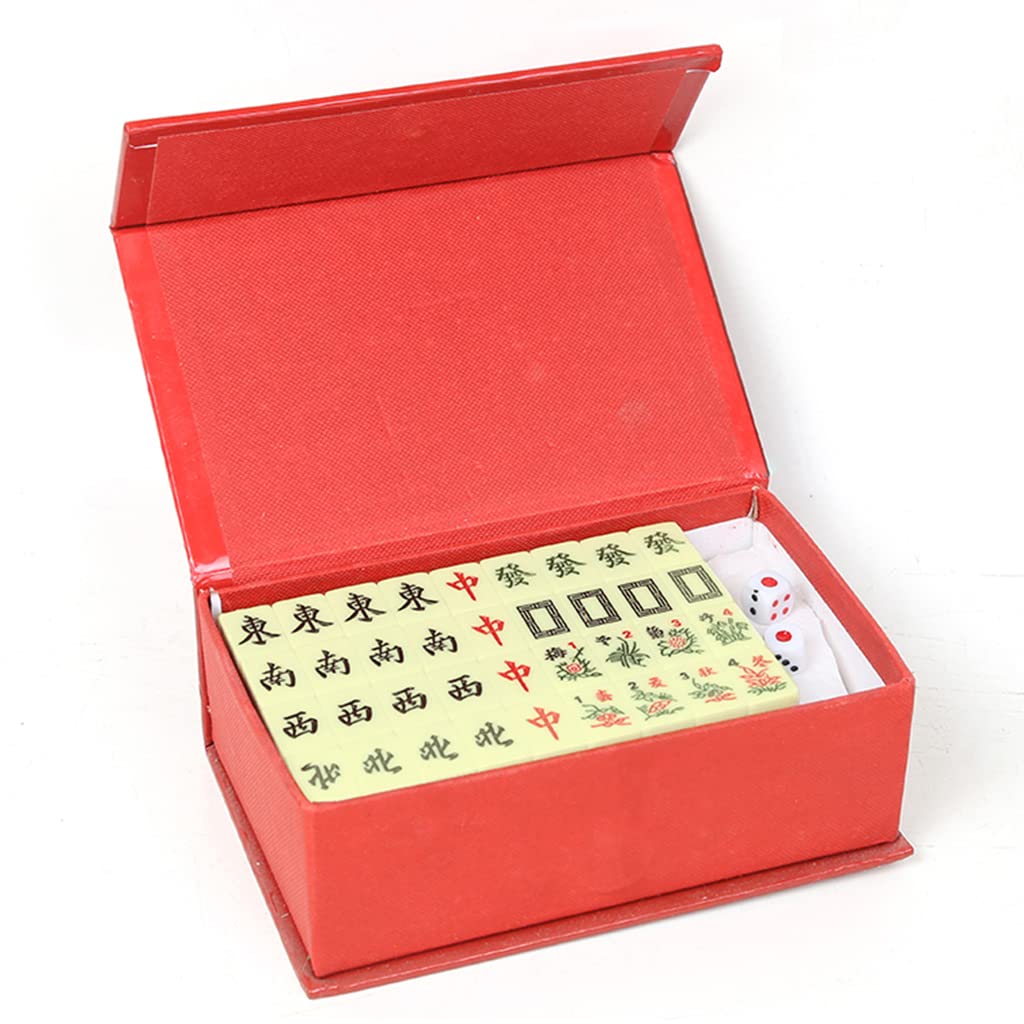 BFVAKBKYT Chinesisch Majong Set, Mini-Mahjong, traditionelles chinesisches Mahjong-Set, 144 Steine, mit verziertem Aufbewahrungskoffer(Ivory)