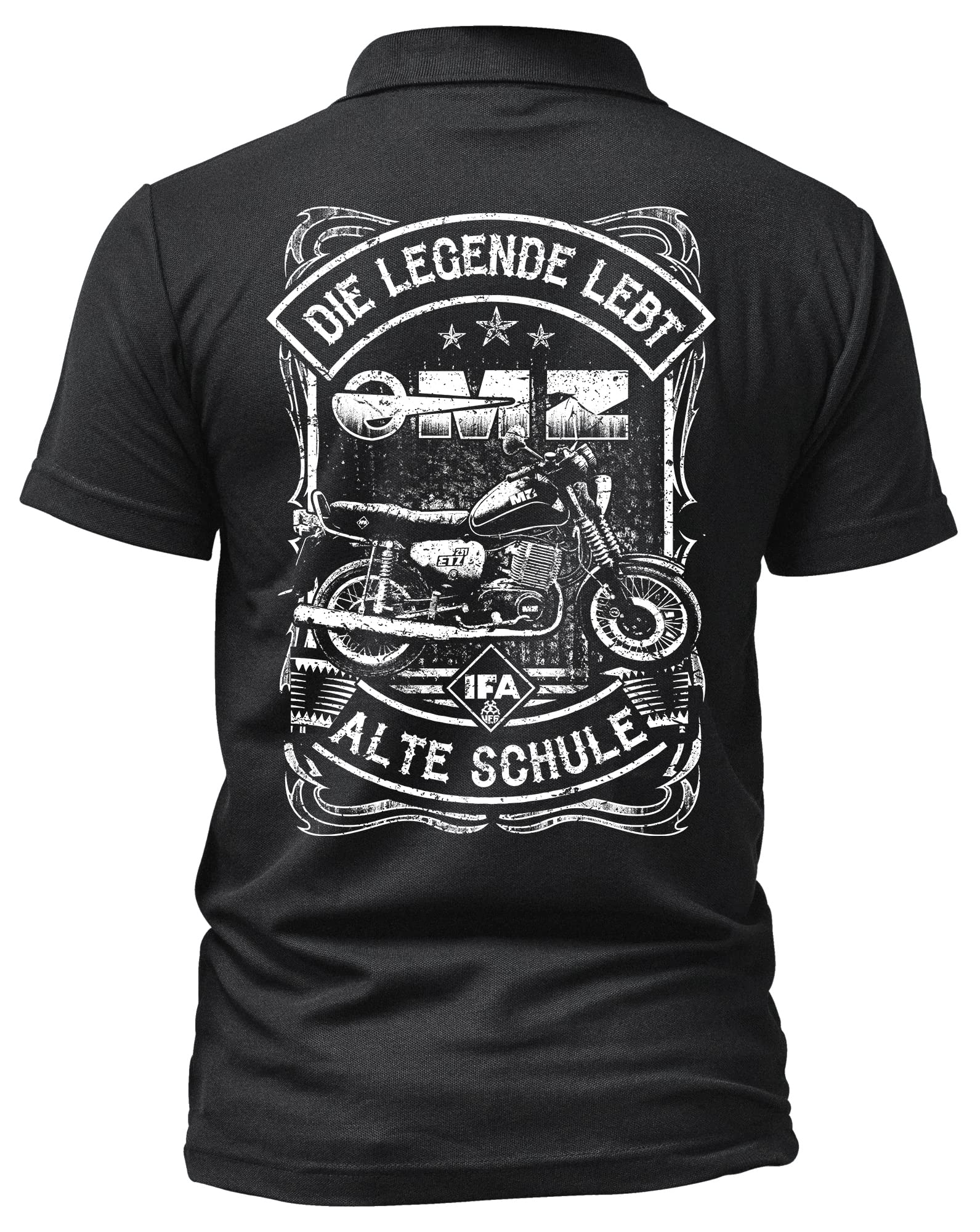 Alte Schule MZ Herren Poloshirt | DDR Shirt - Logo - Kurzarm - Nostalgie - Ossi - Motorrad - Moped - IFA Shirt | ETZ Schwarz (3XL)