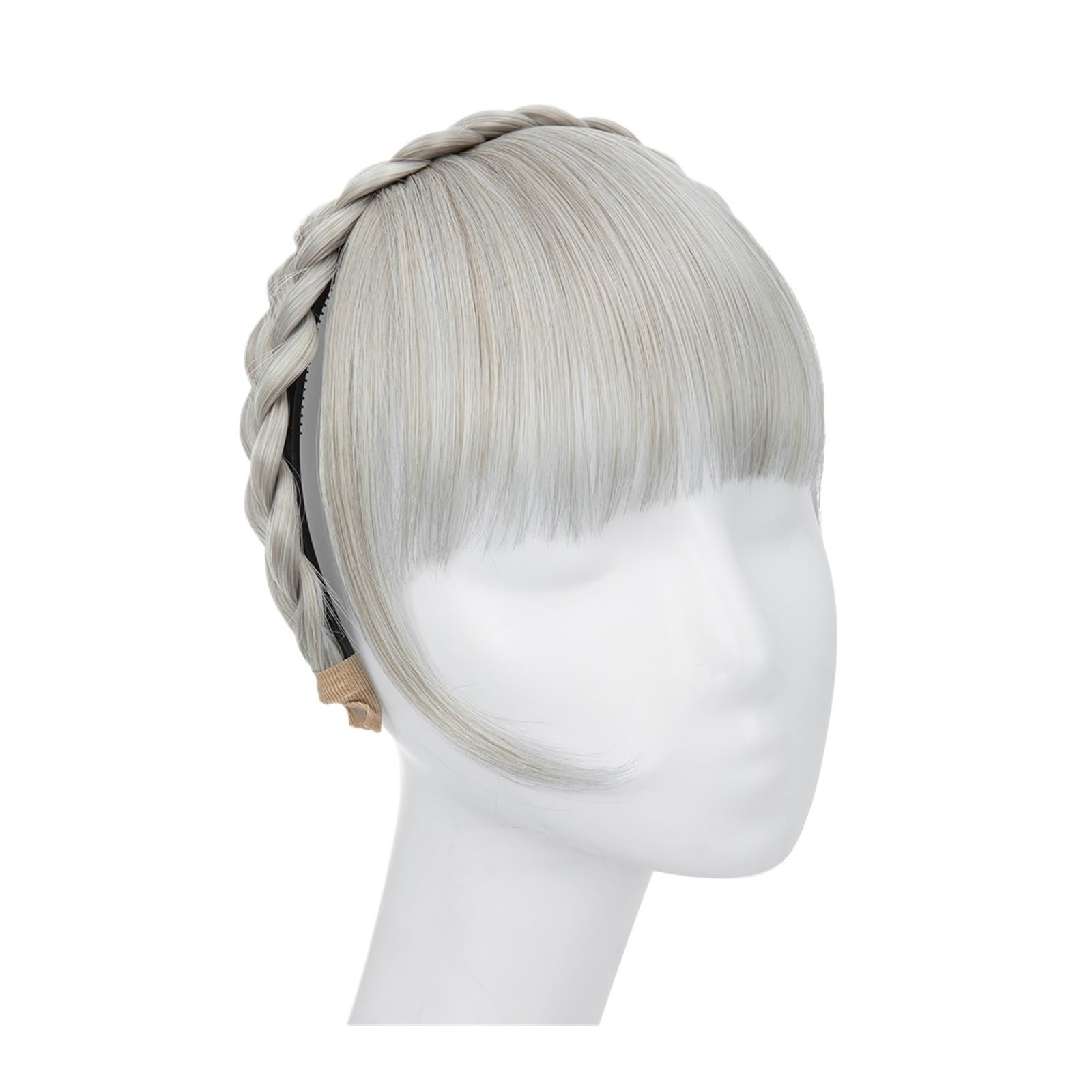 Pony Extension für Damen Synthetische Stirnband-Pony-Verlängerung, Kunsthaar, stumpfe Fransen mit langen Seiten for Frauen, natürlicher falscher schwarz-braun-blonder Pony Fringe Bangs(Silver Grey)