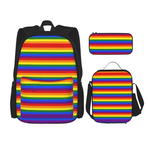 WURTON Rucksack-Set mit Regenbogen-Muster, verstellbare Schultergurte, Lunch-Tasche, Federmäppchen, Kombinationstaschen-Set