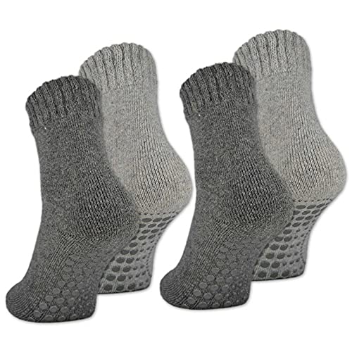 2 | 4 | 6 Paar ABS Socken Herren Damen Anti Rutsch Socken mit Wolle 21463 (Grau/Anthrazit 4 Paar 35-38)