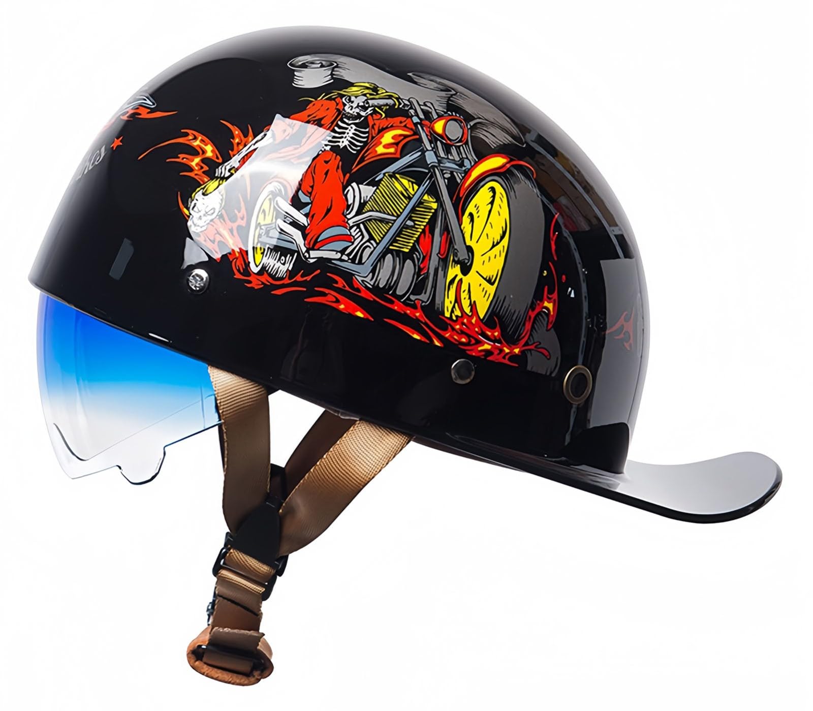 Motorrad-Baseballkappe, ECE/DOT-Zugelassener Offener Helm, Neuartige Helme Mit Verstellbarer Schnellverschluss-Schnalle, Cooler Helm Für Männer Und Frauen, G,M55-56CM