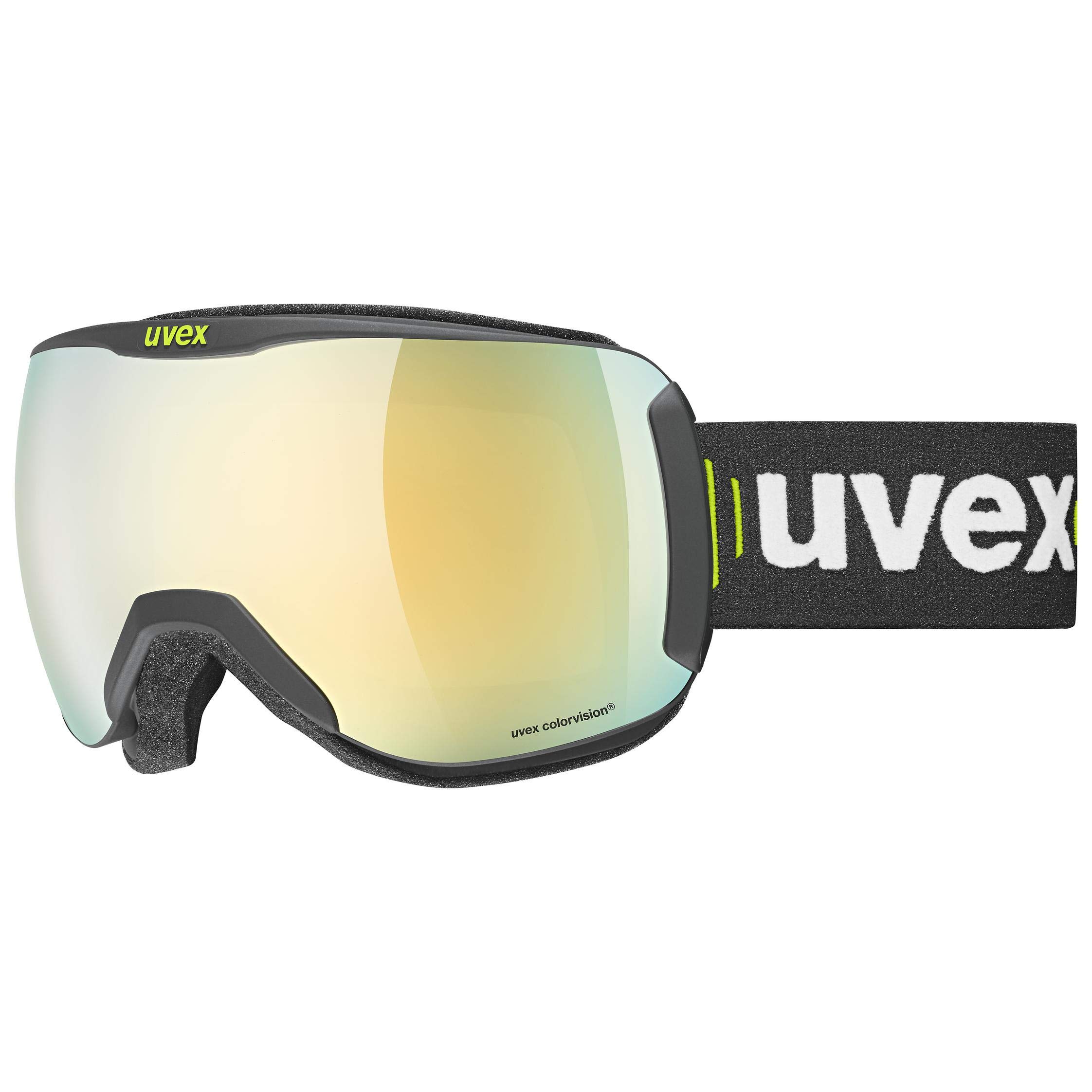 uvex downhill 2100 CV - Skibrille für Damen und Herren - konstraststeigernd - verzerrungs- & beschlagfrei - black matt/gold-green - one size