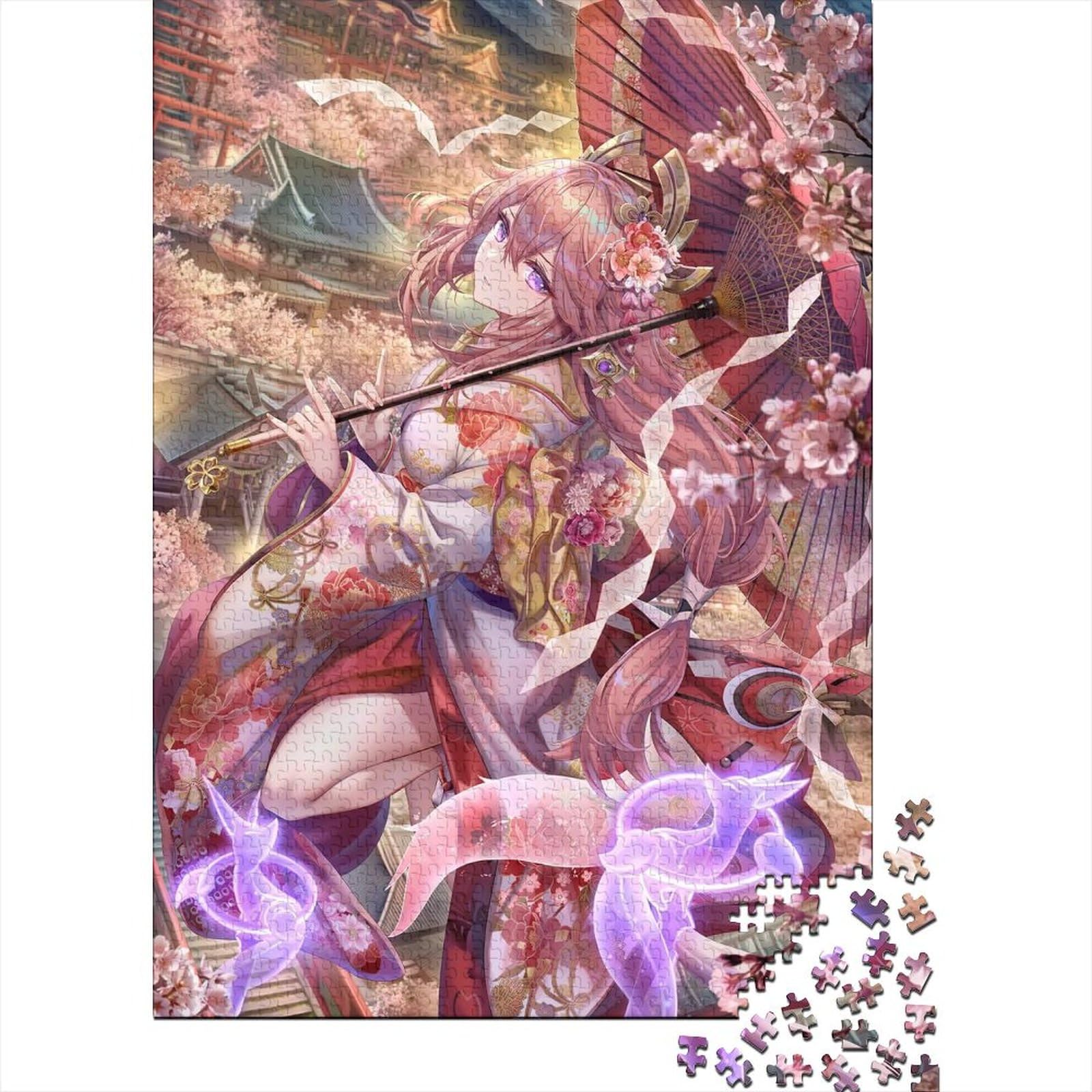 Genshin Impact Yae Miko Holzpuzzle für Erwachsene und Teenager. Erwachsenenpuzzle 1000 Teile ganze Familie und die (Größe 75x50cm)