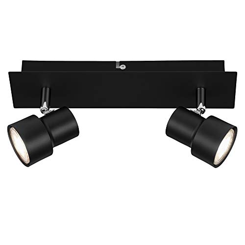 Briloner Leuchten LED Deckenspot, Deckenleuchte 2-flammig, Strahler dreh-und schwenkbar, 2x GU10, 5 Watt, 460 Lumen, 3.000 Kelvin, Schwarz