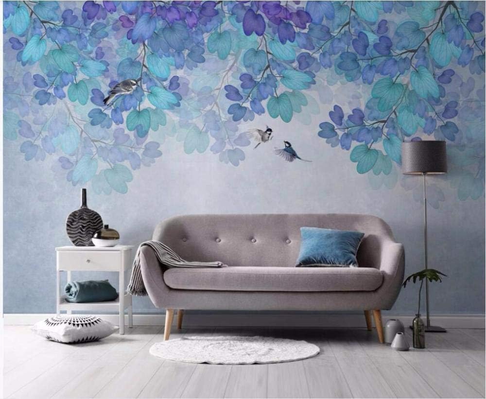 Romantische Frische Natur Blaues Blatt Vogel 3D Tapete Poster Restaurant Schlafzimmer Wohnzimmer Sofa TV Dekorative Wand-150cm×105cm