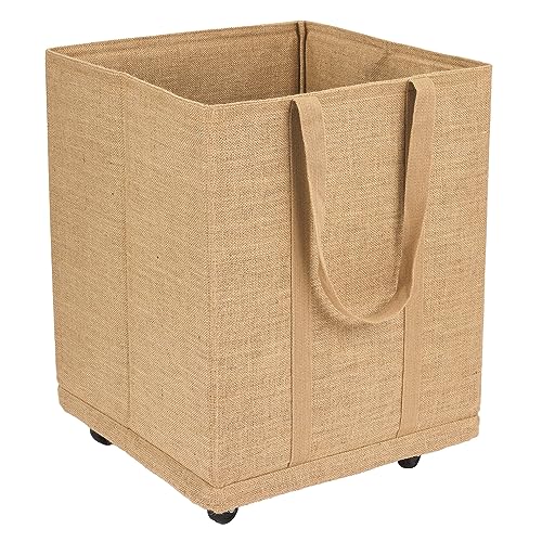 Korb aus Jute, Natur, mit schwenkbaren Rollen, 45 x 45 x 50 cm, 100 Liter, Holztasche, Rentation zu Hause