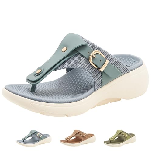 Neue Hausschuhe mit Dicker Sohle, leichte, Bequeme Sandalen for Damen, Flip-Flops, Slides-Sandalen, Bequeme orthopädische Sandalen for Damen(Blue,35 EU)