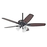 HUNTER FAN Deckenventilator Builder Plus 132 cm, m. Beleuchtung & Zugschalter, Bronze Neu, 5 umkehrbare Flügel in brasilianischer Kirsche & Nussbaum gelb, optimal für Sommer oder Winter, Modell 50562