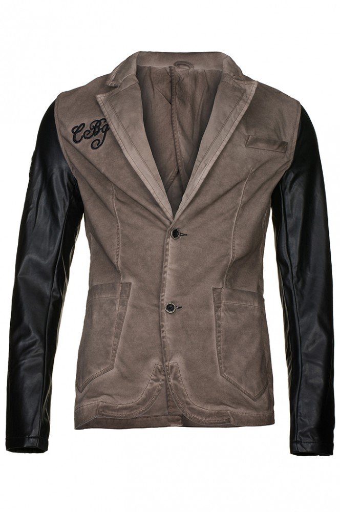 Cipo & Baxx Herren Jacke Sakko Blazer Jacket Kunstleder Freizeitjacke Übergangsjacke Braun M