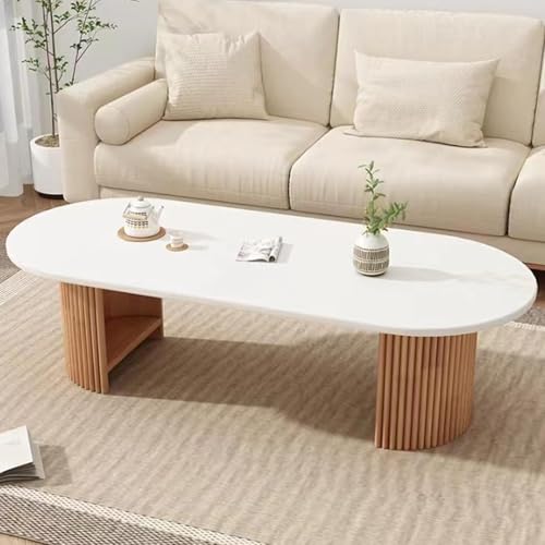 Couchtisch für Wohnzimmer, moderner Couchtisch, runde Couchtische aus Holz für Wohnzimmer, runder Couchtisch mit Stauraum, Kleiner rechteckiger Teetisch, weiß, für Zuhause, Wohnzimmer, Büro,