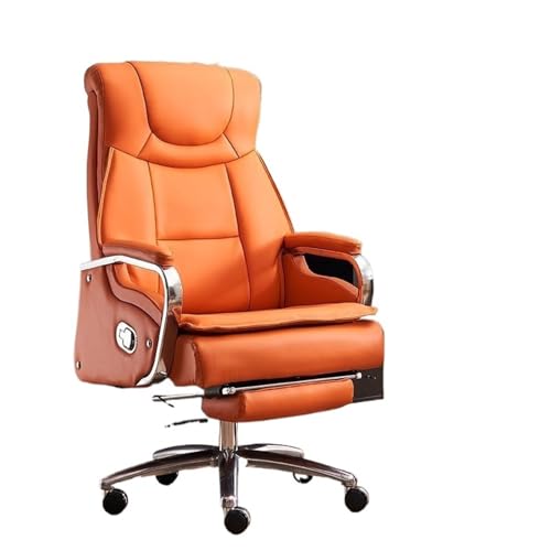 TBSZCM Ergonomischer Bürostuhl, Chefsessel aus echtem Leder, bequeme Computer-/Büro-Rückenlehne, Verstellbarer Chefsessel mit ergonomischem Hubmechanismus (Farbe: Orange) interessant Run forward