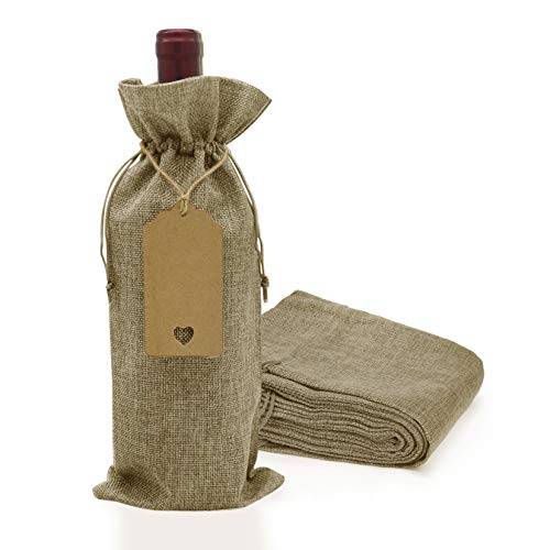 Weinflaschen-Set aus Jute, mit Kordelzug, wiederverwendbar, für Weinverkostung, Party, Hochzeit, Geburtstag, Weihnachten, Geschenk für Männer und Frauen, 10 Stück