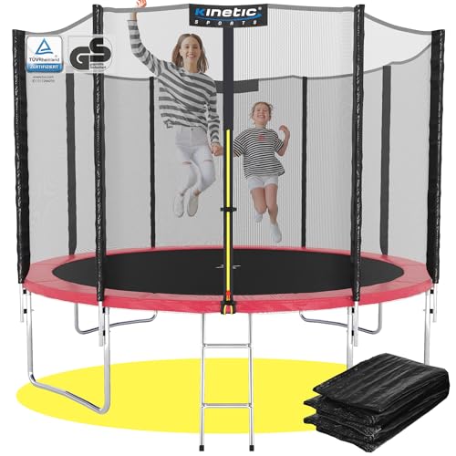 KINETIC SPORTS Trampolin Outdoor 'Salto Plus' Ø 305 cm – TÜV Rheinland geprüft, Komplett-Set für Kinder, USA Sprungtuch, Netz, Randpolster, Leiter – bis 160 kg, Pink