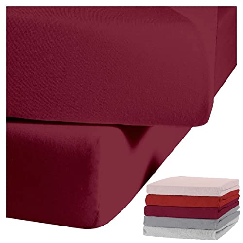 JACK by Kaeppel Biber Spannbettlaken Rundgummi Baumwolle Spannbetttuch 90x190-100x200 / 140-160x200 / 180-200x200 cm, Farbe:Bordeaux, Größe:100x200cm Spannbettlaken