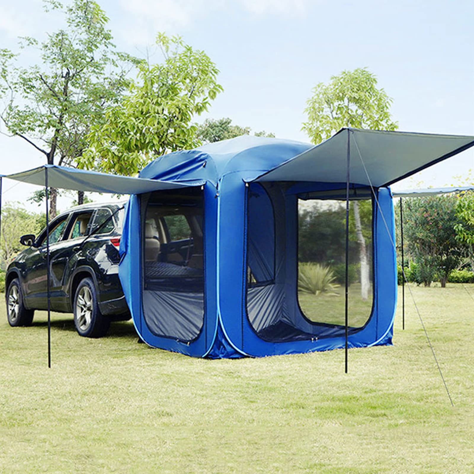 Auto Vorzelt Camping, Heckklappenmarkise, Autozelt, Pop-Up-Privatsphäre-Duschzelt, tragbares Strandcamping-WC, Dusche, Umkleidekabine, geräumiger Außenunterstand(Blue)