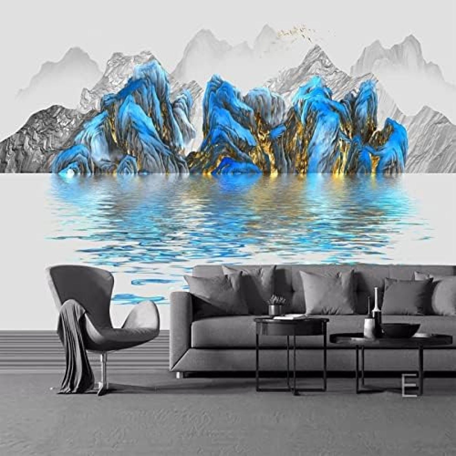 XLMING Light Luxury Abstract Ink Landschaft Berg Und Meer 3D Tapete Wohnzimmer Sofa Schlafzimmer Esszimmer Home Dekoration Wand-350cm×256cm