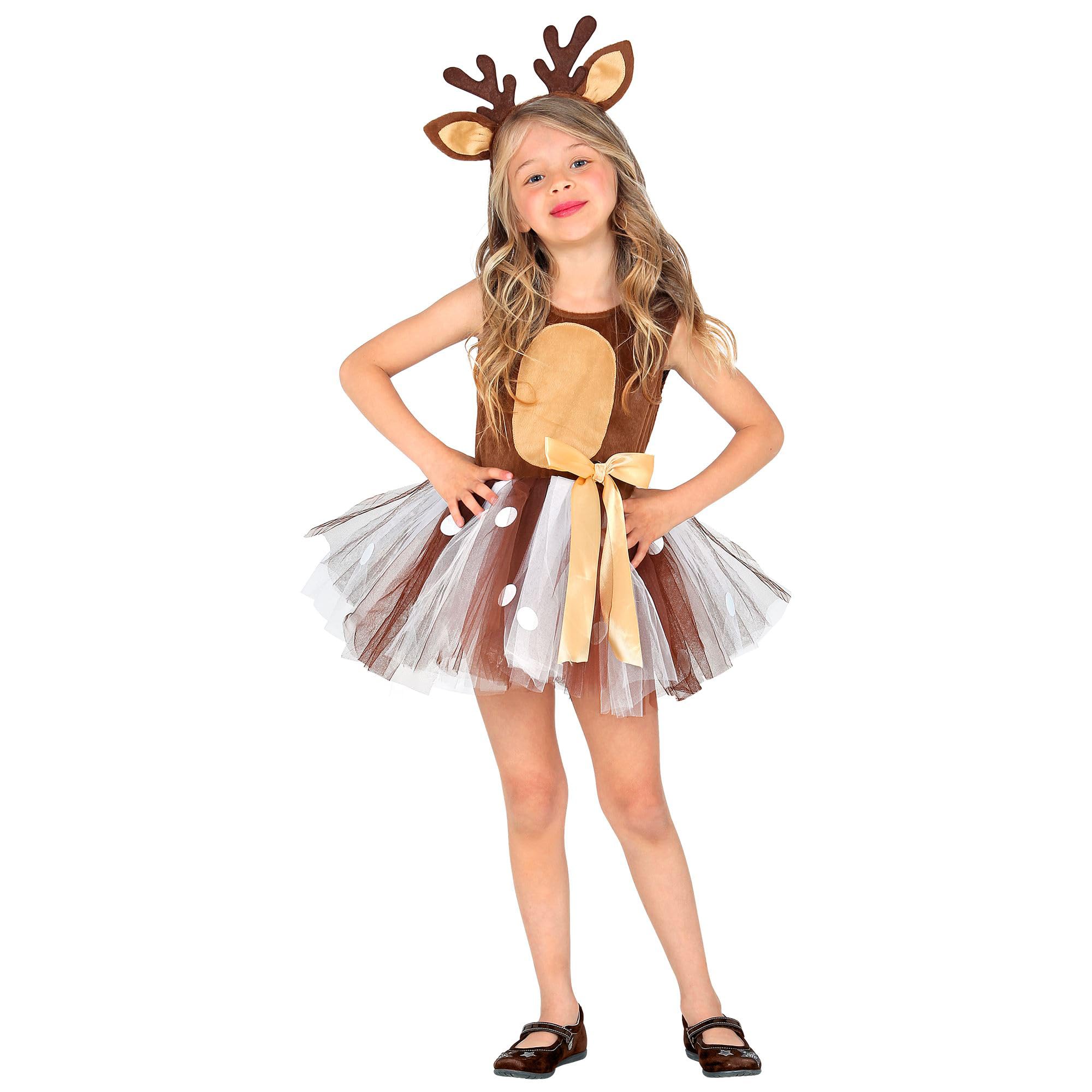 Widmann - Kinderkostüm Rentier, Kleid mit Tüllrock, Haarreif, Tutu, Kopfbedeckung, Tiara, Reh, Hirsch, Weihnachten, Karneval, Mottoparty