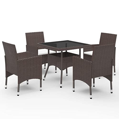 csderty Möbelartikel-5-teiliges Garten-Esszimmer-Set Polyrattan und gehärtetes Glas, braun