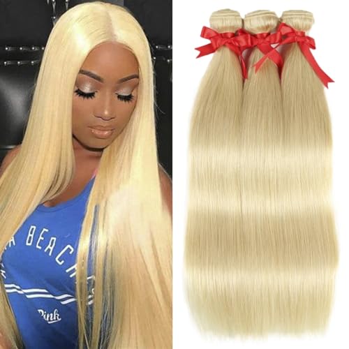 Human Hair Bundles Schlanke Gerade Menschliches Haar Bundles 613 Blonde Brasilianische Gerade Menschliche Haarwebart Bundles Einzelne Bundles Remy Haar Extensions human hair weave (Color : #613, Siz