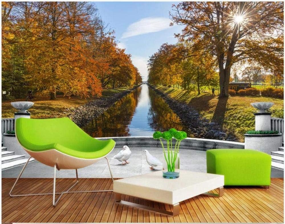 Schöner Herbst Sonnenschein Fluss 3D Tapete Poster Restaurant Schlafzimmer Wohnzimmer Sofa TV Dekorative Wand-150cm×105cm