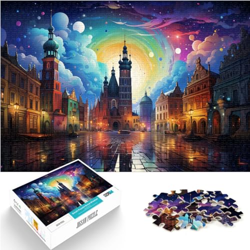 Puzzle für farbenfrohe Krakauer Altstadt und Puzzle mit 1000 Teilen für Erwachsene, Holzpuzzle, lustiges Geschenk für EIN anspruchsvolles Puzzlespiel und Familienspiel (50 x 75 cm)