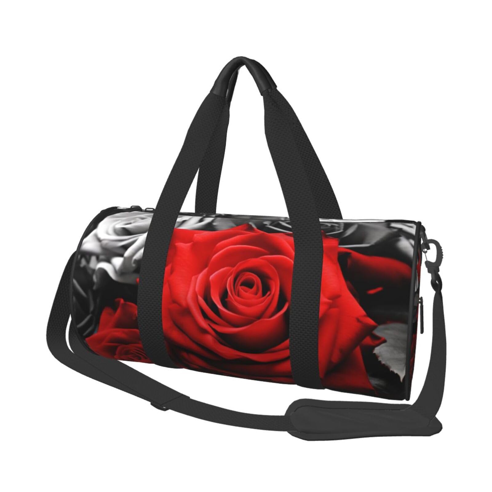 DENMER Robuste Reisetasche für Zigarren und Whisky, geräumige und stilvolle Tasche für alle Ihre Reisebedürfnisse, Schwarze, weiße und rote Rosen, Einheitsgröße