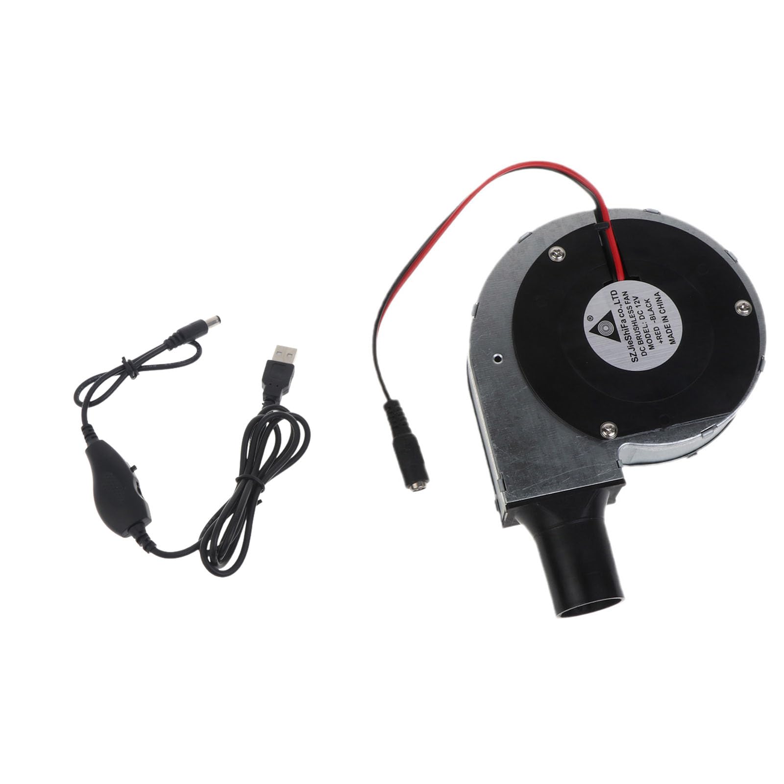 5,5 x 2,1 mm Grillventilator, 11 cm, 5000 U/min, 12 V, USB-betriebenes, tragbares Gebläse mit Geschwindigkeitseinstellung für Outdoor-Kochen