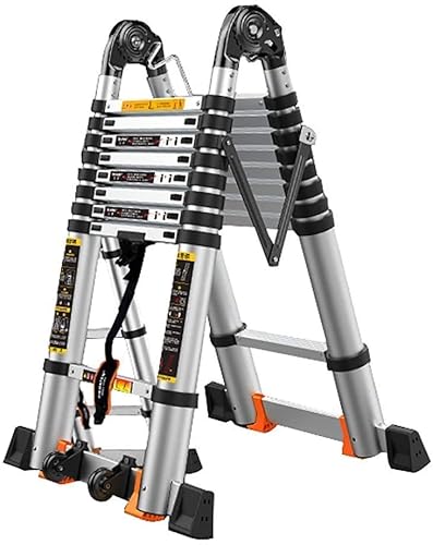 RASOANOA Teleskopleiter mit Rädern, Aluminium, tragbare Teleskopleiter, DIY, ausziehbare A-Rahmen-Klappleiter, Verlängerungs-Trittleiter, 150 kg Ambitious