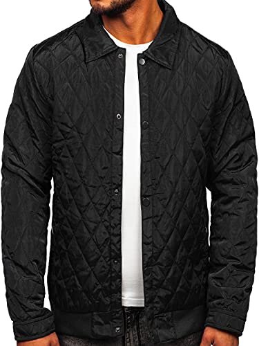 BOLF Herren Übergangsjacke Steppjacke Stehkragen Daunenjacke Reißverschluss Sportjacke Zip Wärme Freizeit Sport Basic Outdoor Casual Style M13081 Schwarz XXL [4D4]