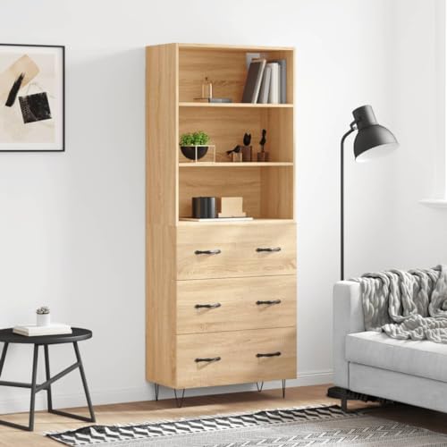 Highboard Sonoma-Eiche 69,5x34x180 cm Holzwerkstoff,Elegantes Sideboard mit HighboardAufsatz aus robustem Holzwerkstoff für viel Stauraum