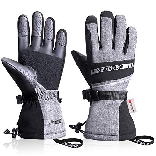 KINGSBOM Wasserdichte Ski- und Schnee-Handschuhe, 3M Thinsulate Winter Warm Touchscreen Snowboard Handschuhe für Herren & Damen (groß)