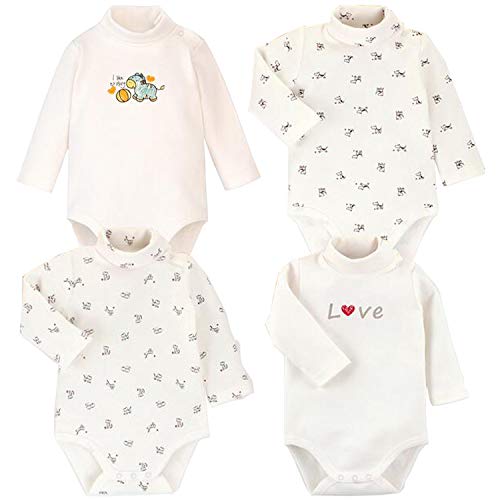 Blueleyu Babybody mit langen Ärmeln, Rollkragen, 100 % Baumwolle, 4er-Pack, Winter-dick (4er Pack White Series), 68