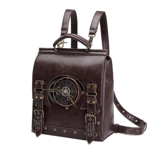 Rucksack Leder Damen Vintage Rucksack für Herren Laptoptasche Steampunk Rucksack | Punk Rucksack Canvas Reiserucksack Retro Steampunk Tasche Mittelalter Rucksack PU Leder Punk Rucksack, Einzelnes