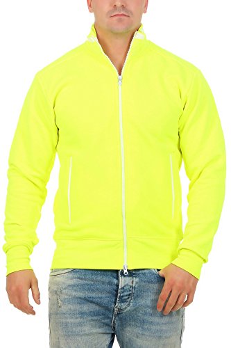 Happy Clothing Herren Sweatjacke sportlich ohne Kapuze - gestreifte Trainingsjacke - Sweatshirtjacke - Zip-Jacke Reißverschluss mit Kragen, Größe:S, Farbe:Neongelb