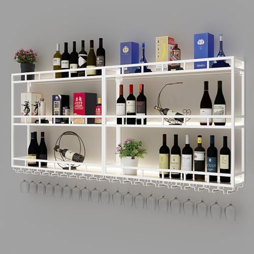 Weinregal mit großem Fassungsvermögen, Wandmontage, Weinflaschen-Glashalter, industrielle Bar, schwebende Wandregale mit LED-Lichtern, Likörflaschen-Ausstellungsregal, moderne