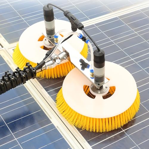 HTIANMM Solar-Photovoltaik-Reinigungsmaschine, elektrisches Wassersprüh-Reinigungswerkzeug, doppelköpfige 2-8 m Teleskop-Reinigungsbürstenstange für Solarmodule,3M